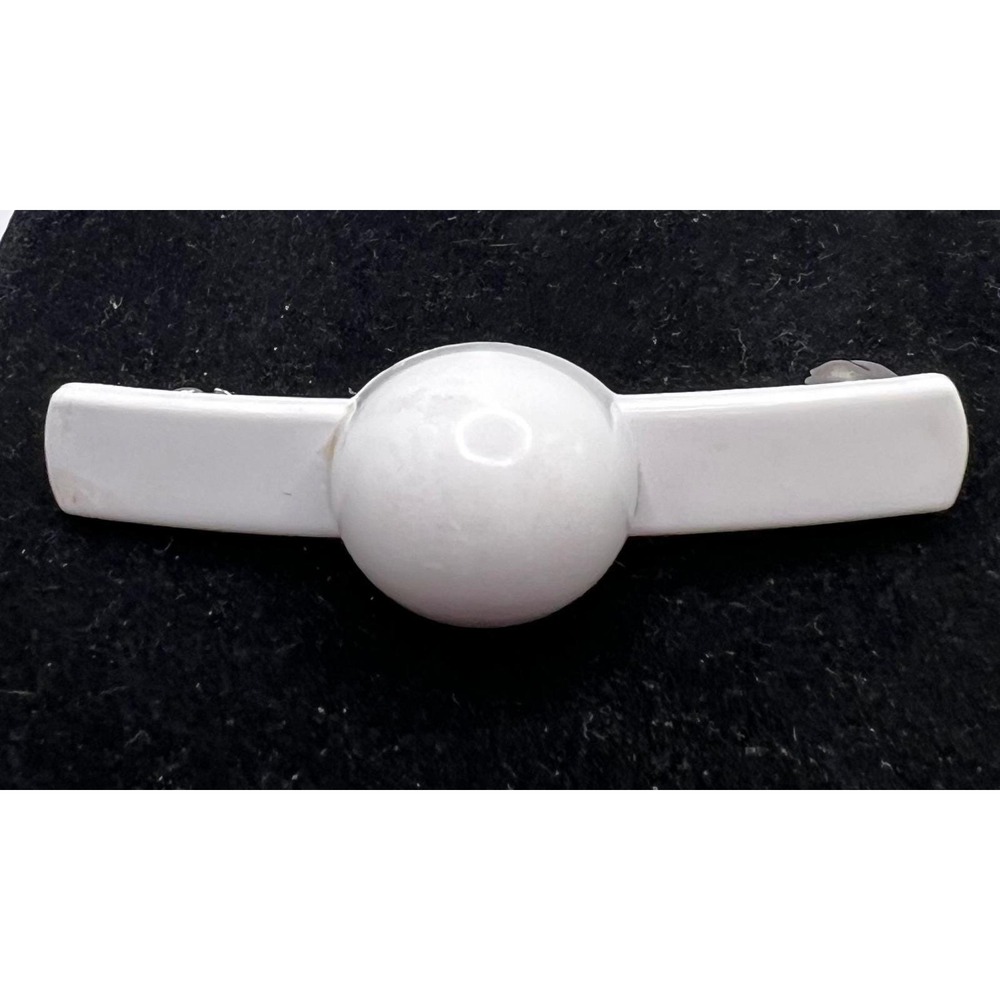 Vintage 2.25" made France Barrette Hair Clip White Ball Acetate‎ Hair Accessory